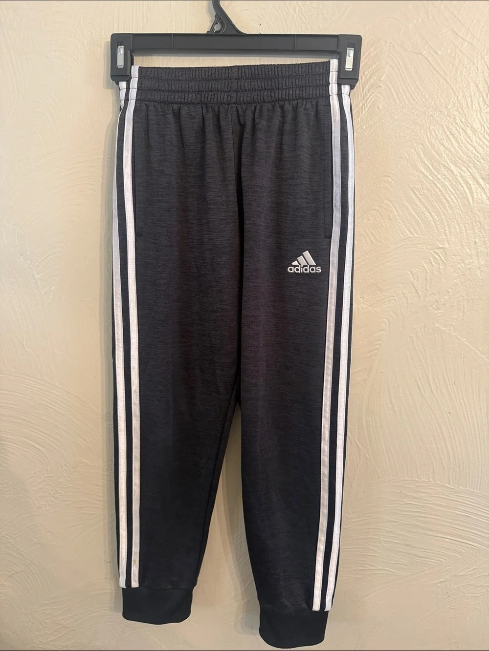 adidas Kids Dark Gray Jogger Pants with White Stripes